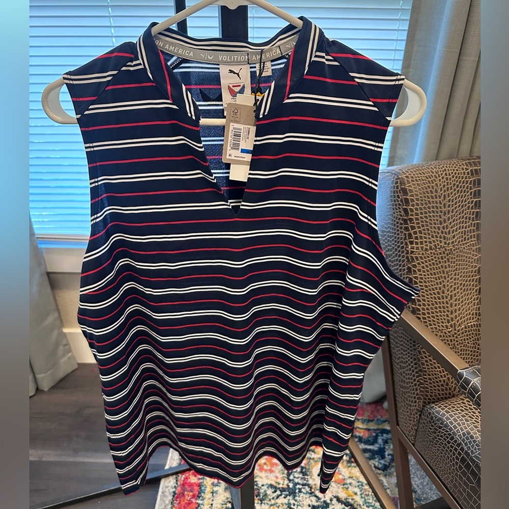 Puma Women's Navy, Red and White Striped Tank Top